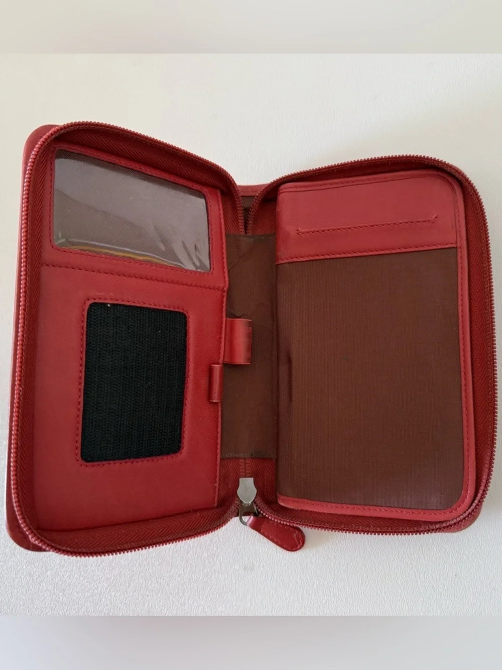 Coach Leather Zip Around Wallet Organizer Vintage Red